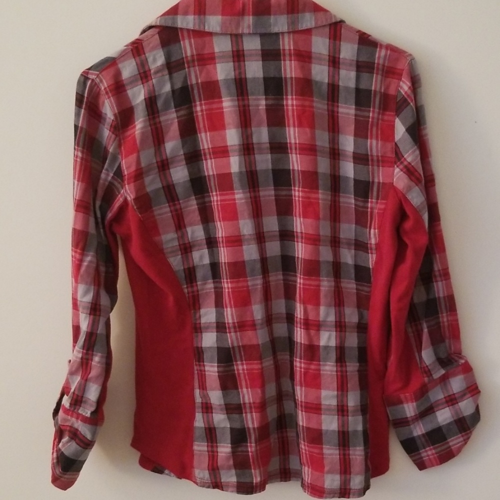 Red plaid button down top - Picture 2 of 3